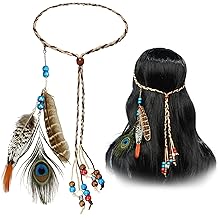 obmwang Boho Feather Headbands Indian Feather Headband Peacoak Headpieces Festival Costumes Hair Accessories for Women and Girls