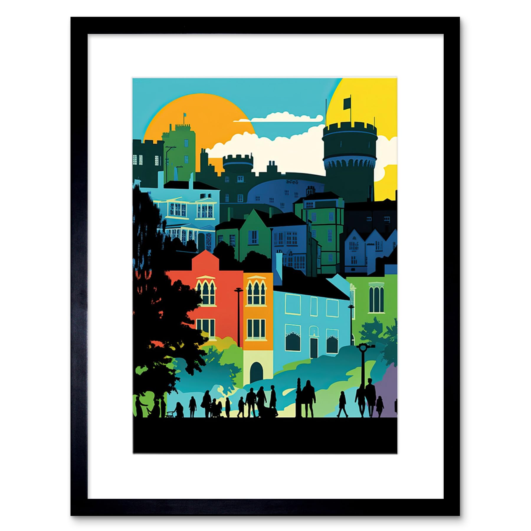 Artery8 Nottingham City Abstract Multicoloured Cityscape Artwork Framed Wall Art Print 9X7 Inch