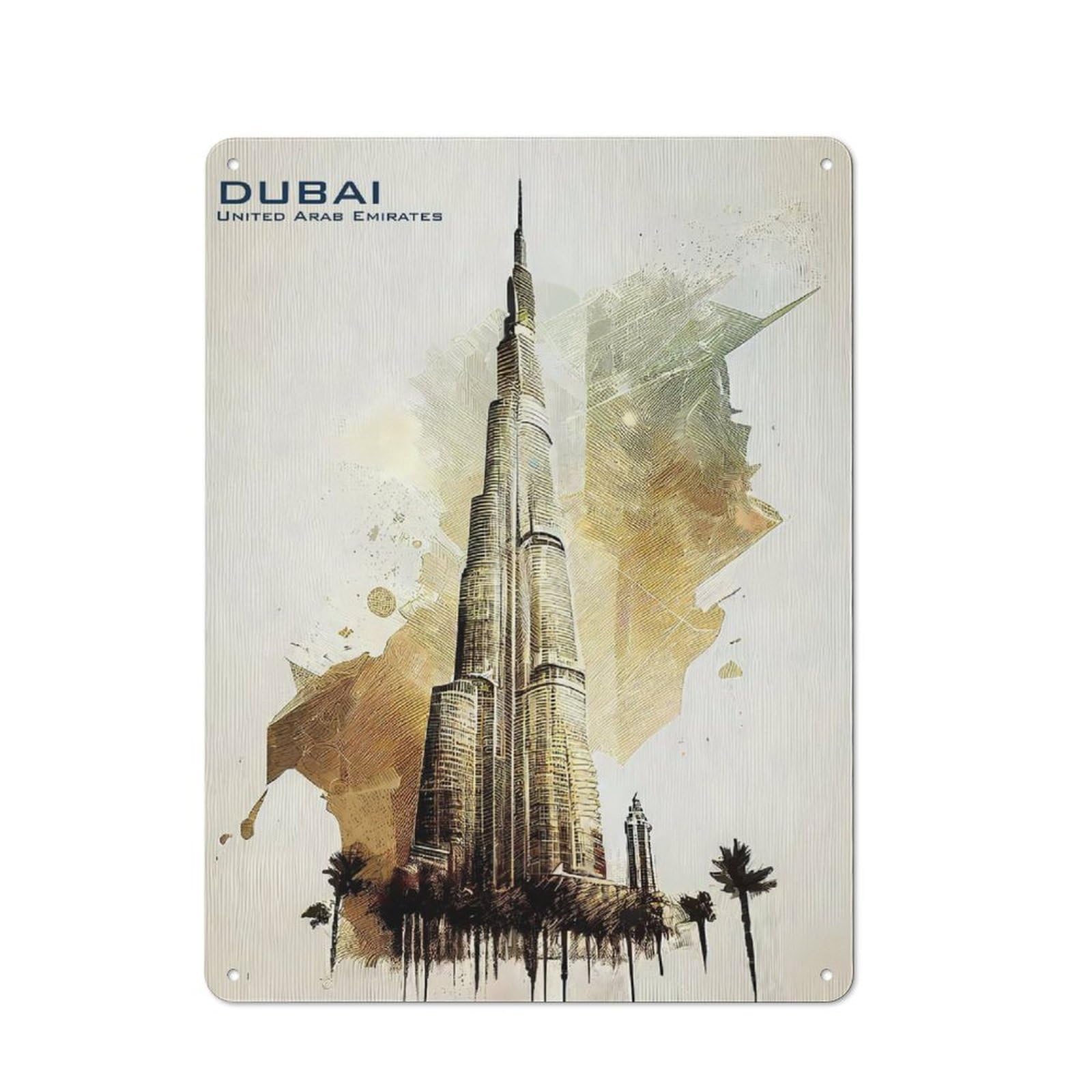 Junmoney Style-17 Creative Dubai Skyline Poster Art Metal Desk Wall Sign 40X30cm, Study Room Decor For Home Office, Reading Corner Or Bedroom
