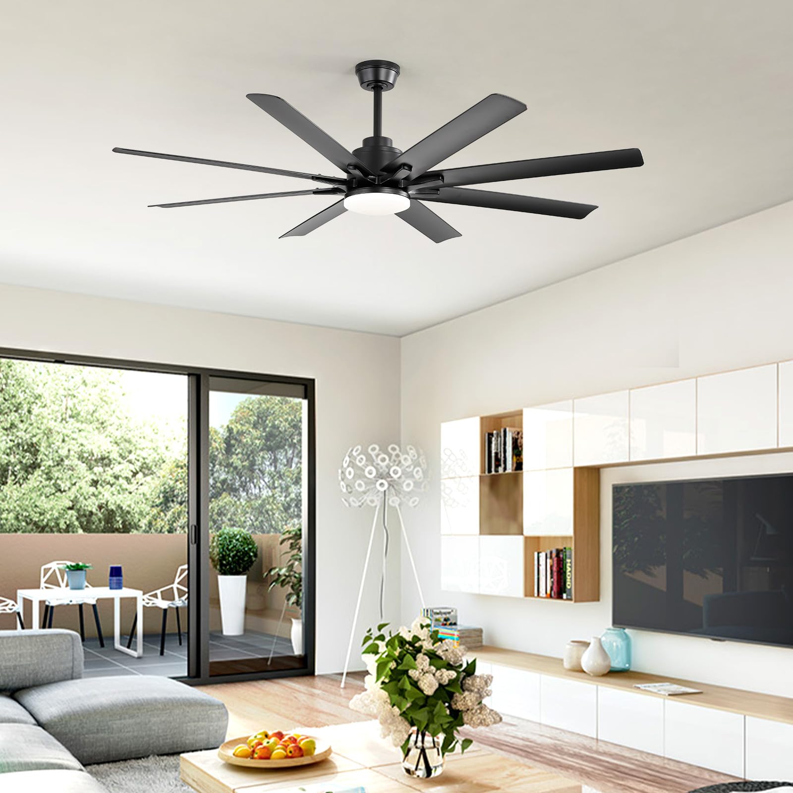 Sofucor Smart Deckenventilator mit Beleuchtung,132cm Leise Deckenventilator mit Licht, Alexa/APP, WiFi, Fernbedienung, DC, 3 Farbtemperatur, Timer, 6 Geschwindigkeiten, Sommer Winterbetrieb