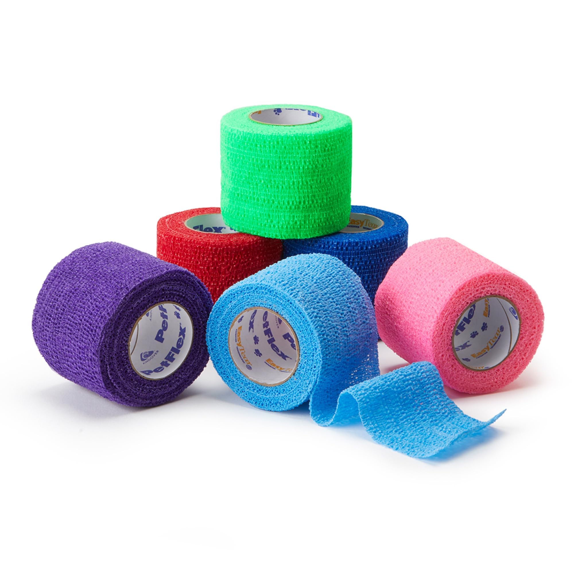 OVIK Health PetFlex Color Pack – Flexible Self-Adhering Elastic Bandage for Wound Care – First Aid Wrap for Small Animals Like Dogs, Cats, and Other Pets - 2 inch, 6 Rolls