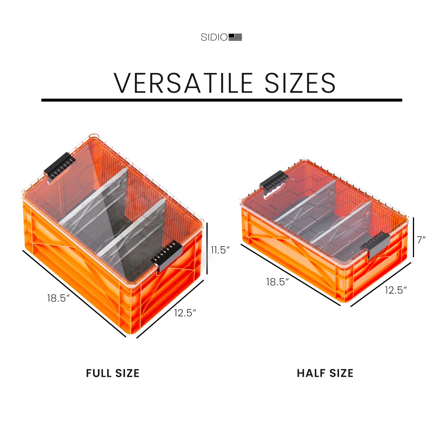 SIDIO Crate Pro Pack - 2 Full-Size 1 Half-Size Heavy Duty Stackable Storage Bins Totes and Containers with — view 3