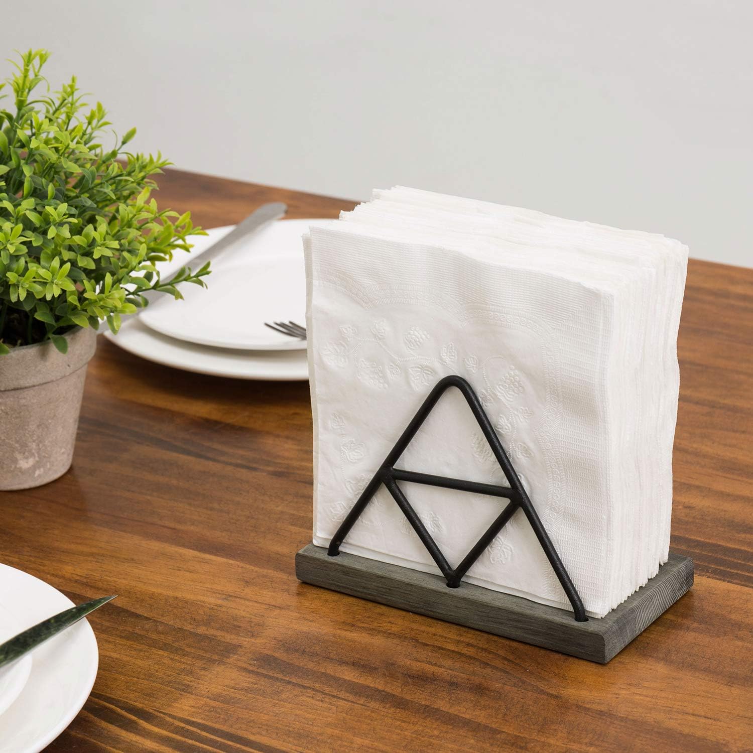 Black Friday - 40% OFF MyGift Modern Triangle Metal Wire & Dark Gray Wood Upright Napkin Holder - Hold up to 100 Square Paper Napkins Exclusive Discount 🔥 MyGift Modern Triangle Metal Wire & Dark Gray Wood Upright Napkin Holder - Hold up to 100 Square Paper Napkins