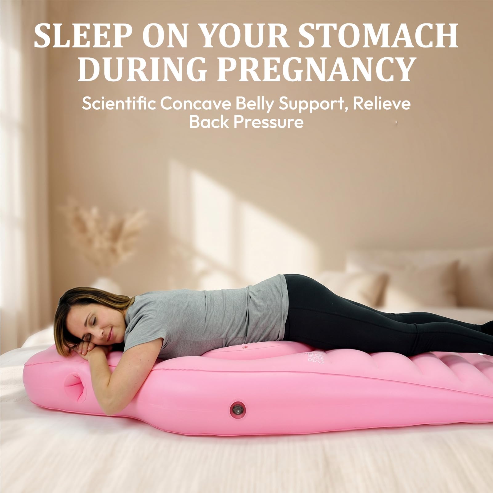 Almohada hinchable de embarazo, colchón de aire para embarazadas, almohada abdominal para embarazadas, almohada de embarazo, cojín de PVC flocado, para aliviar la espalda y el abdomen, con bomba (rosa