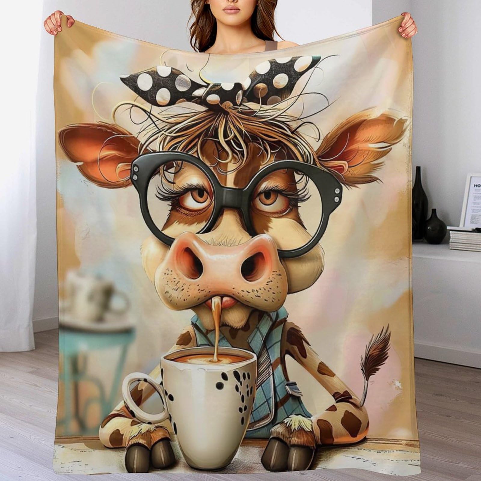 Couverture en flannel supérieure motif vache couvre-lit doux 100x130cm