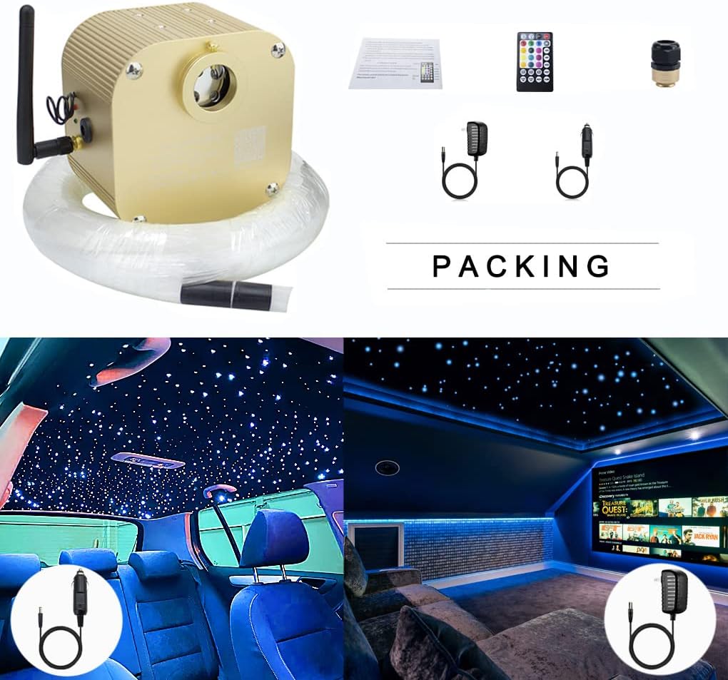 AZIMOM Bluetooth/APP Control 16W Twinkle Fiber Optic Lights Star Ceiling Lighting Kits 550pcs*0.03in13.1ft Fiber Strands RGBW Music Sound Control Light Engine Home Indoor Car Interior Decor