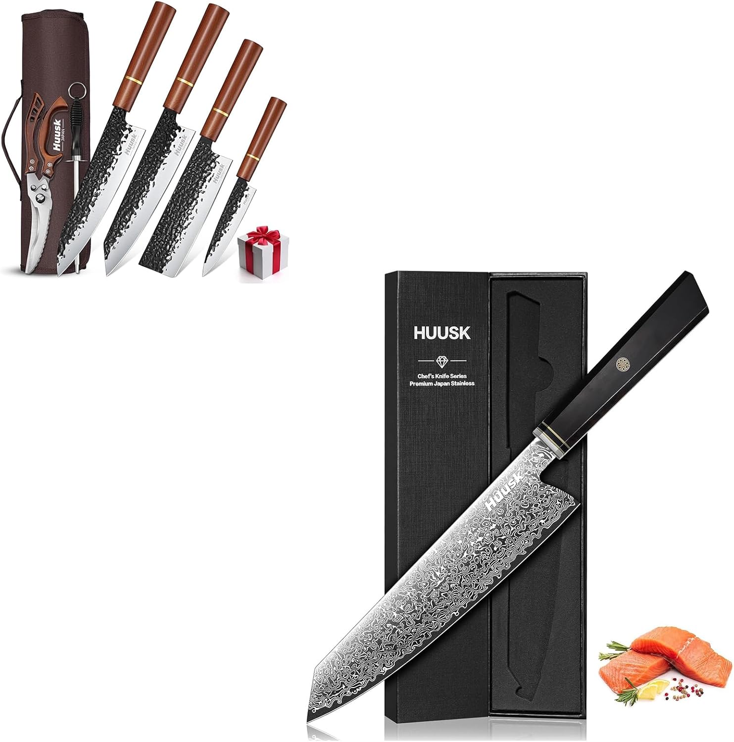 Huusk Damascus Kiritsuke Knife Bundle With Japanese Knife Set of 6