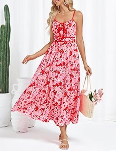GRACE KARIN Women's 2025 Summer Casual Floral Boho Dress Spaghetti Strap Flowy Beach Maxi Dresses