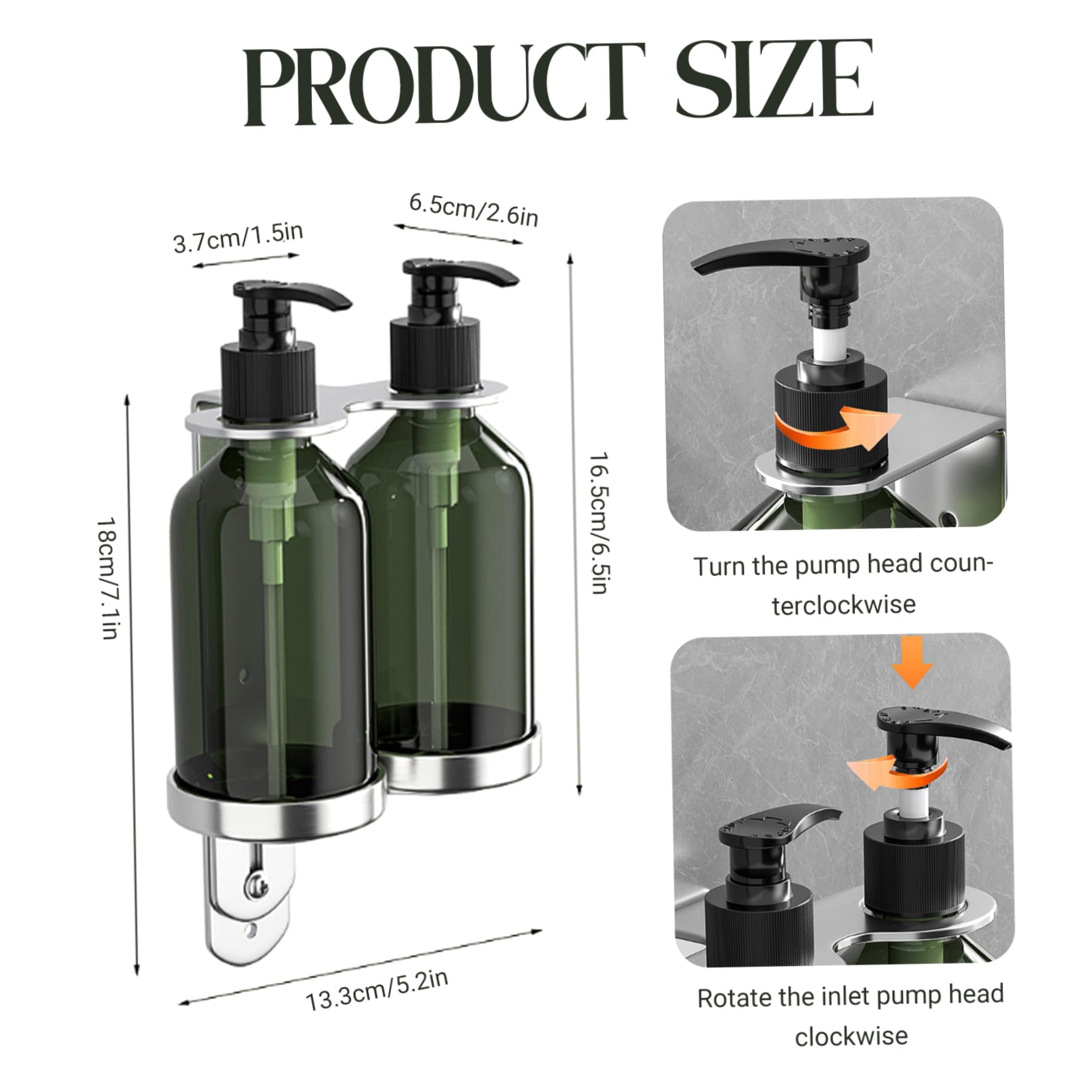 Soporte para dispensador de jabón con 2 Botellas, Soporte Doble para Botella de champú montado en la Pared de Acero Inoxidable con Adhesivo, Resistente y fácil de Lavar para el hogar.