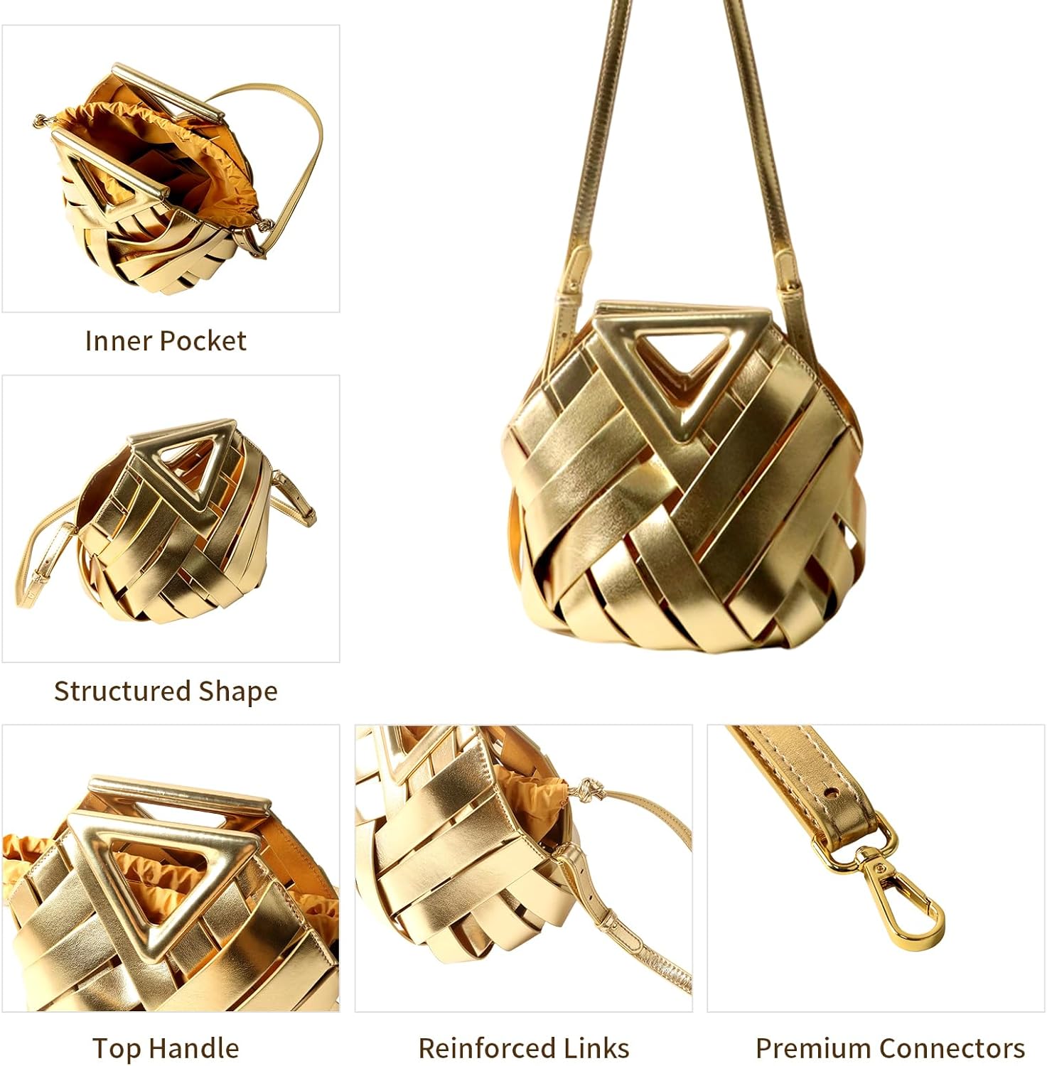 Unique Design Woven Bucket Bag for Women, Vegan Leather Tote Purse with Multi-Function Top Handle Clutch Handbag Retro Style - Image 7