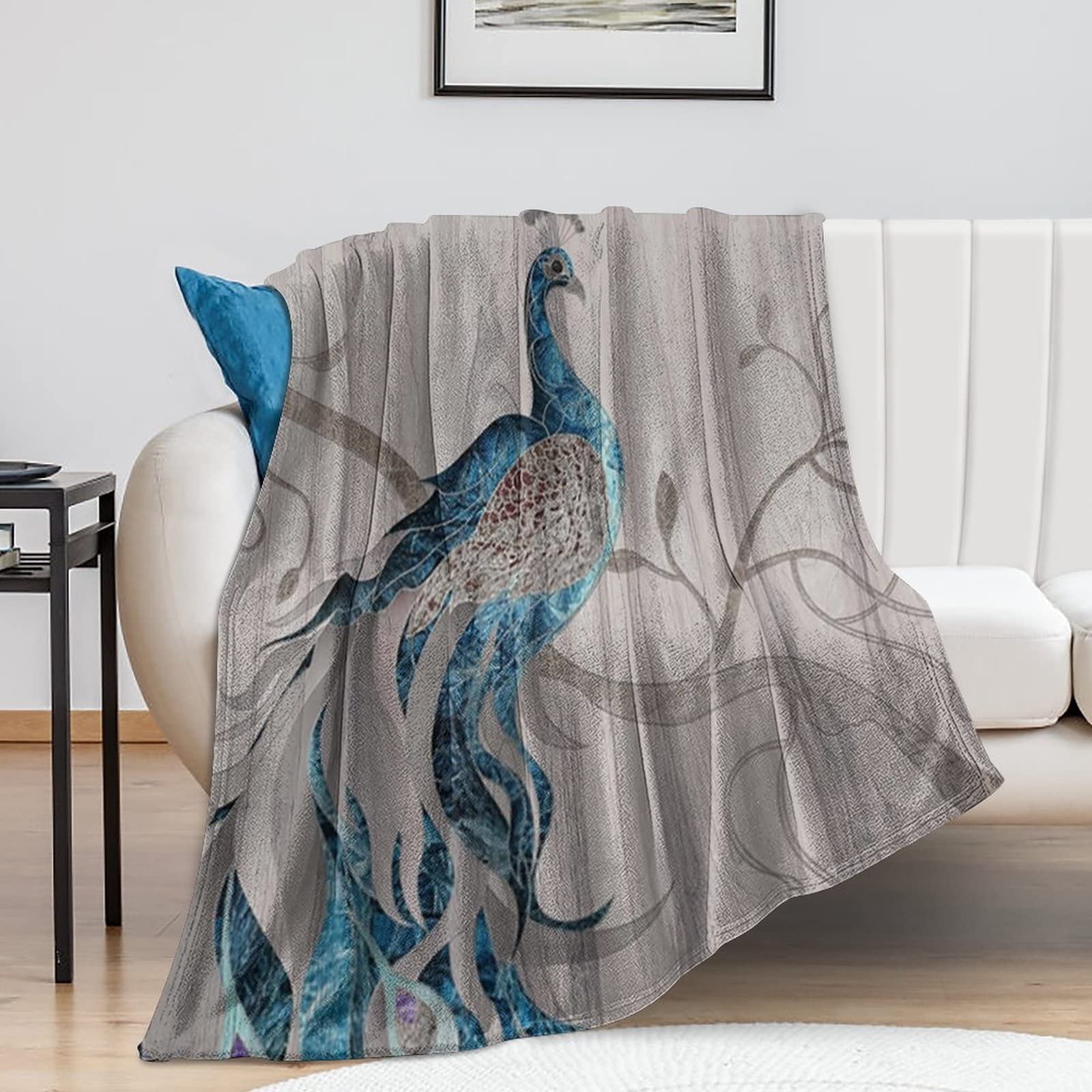 Couverture polaire flanelle paon contre le froid plaid microfibre léger pour lit