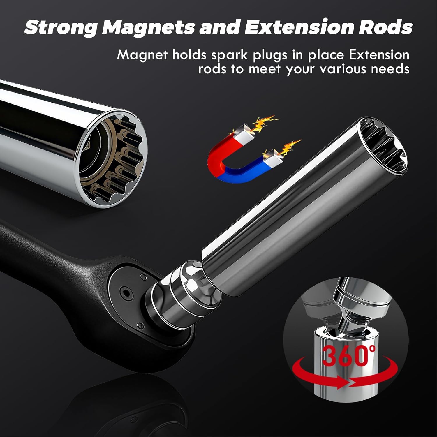 3/8 Torque Wrench Digital (5-99.6 Ft.Lb/6.8-135 N.m) ±2% Accuracy Digital Spark Plug Socket & Tire Inch Pound Torque Wrench with Buzzer and LED Flash Notification Track Mode for Moto Auto