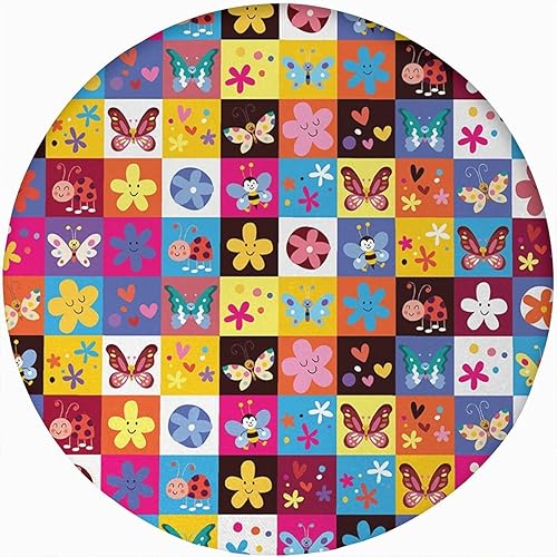 Vista 39 de Mantel redondo abstracto ajustado con borde elástico, estampado de flores, estampado tradicional, de poliéster, se adapta a mesa redonda de 36