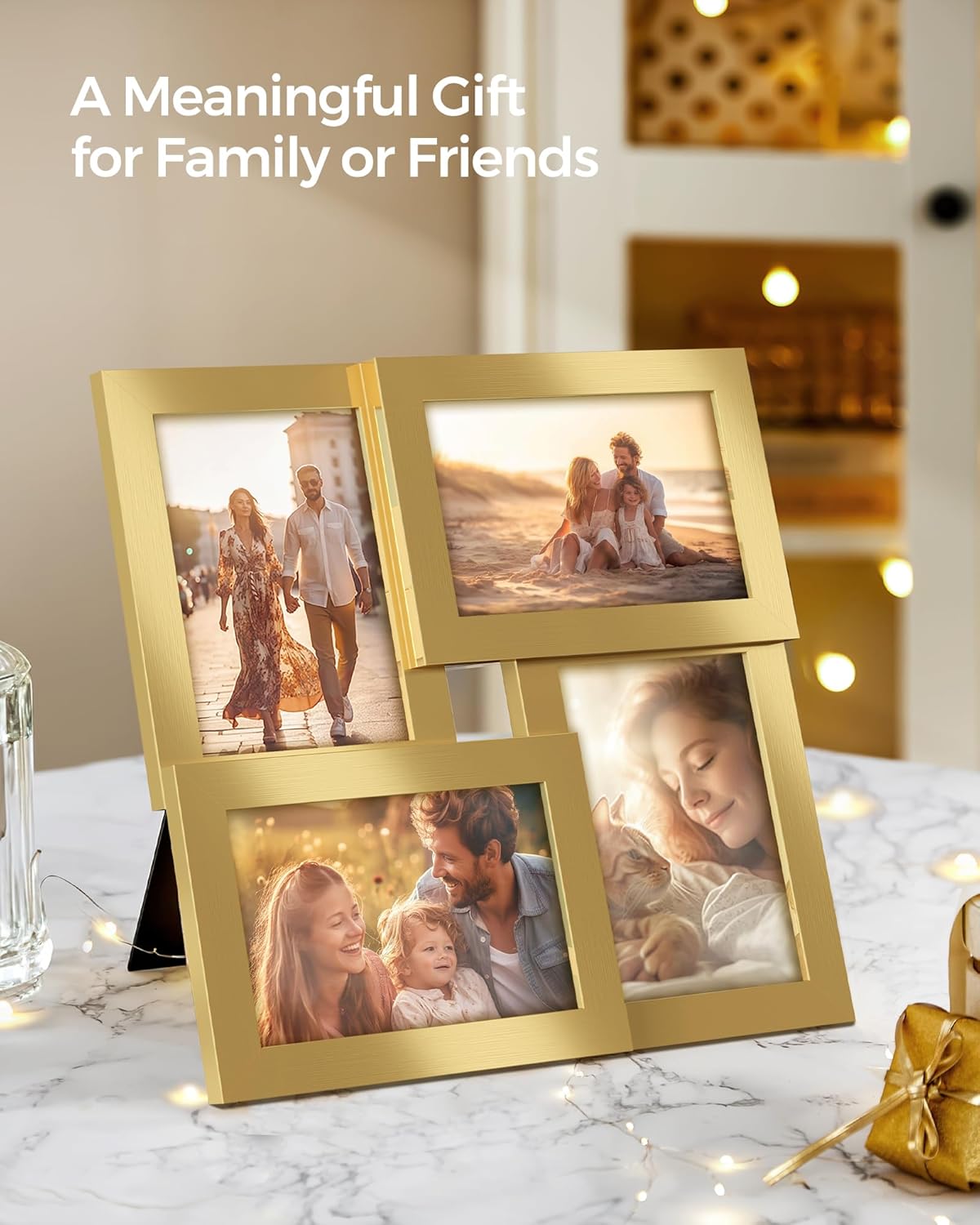 SONGMICS Collage Picture Frames, 4x6 for Wall Decor, Multi Family Photo for Gallery Decor, Hanging Display, Set of 4, Pale Gold URPF025A01
