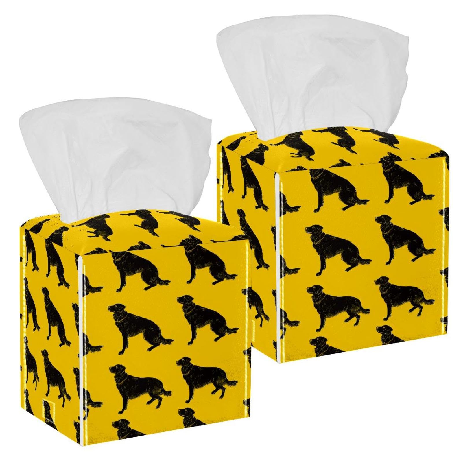 Dogs Tissue Box Cover, 2 Pack PU Leather Square Facial Tissue Dispenser Box holder for Home Office Car