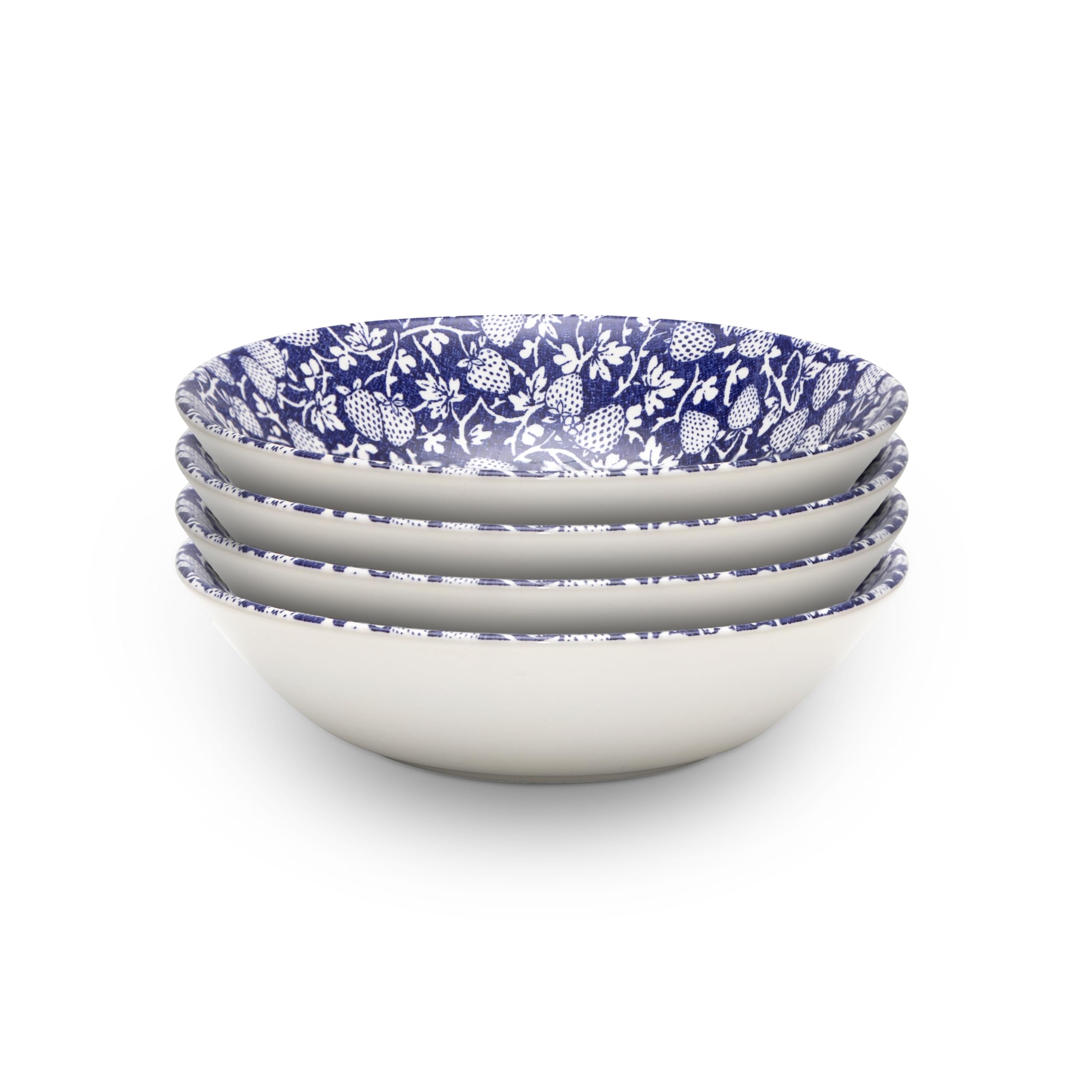 Wade Eton Set of 4 Cereal Bowls with Blue Strawberry Design, Crafted from Earthenware, Made in Stoke-on-Trent, 19.5cm, Blue