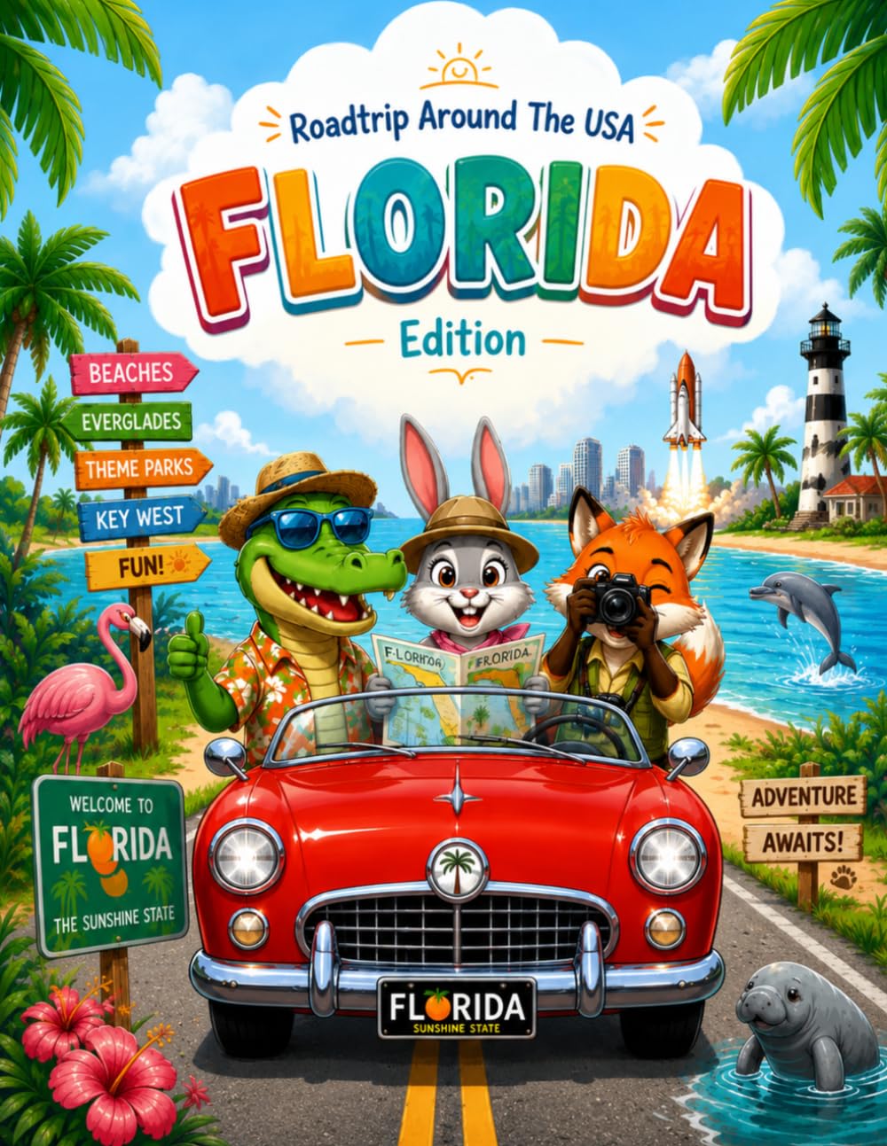 Roadtrip Around the USA – Florida Edition: Fun Facts & Coloring Book for Kids Ages 4–8: Explore Florida's Beaches, Wildlife, Space Rockets, Theme ... Fun Coloring Pages and Educational Facts
