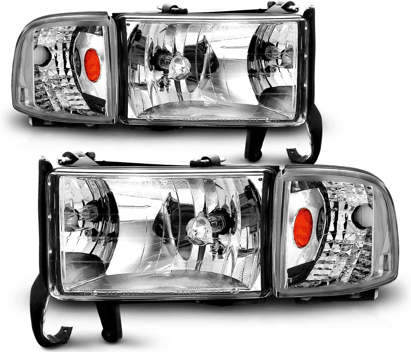Auto Parts Avenue APA Replacement Crystal Lens Chrome Housing Headlight with Corner Lamp for 1994-2002 Ram 1500 2500 3500 PAIR Driver Left Passenger Right
