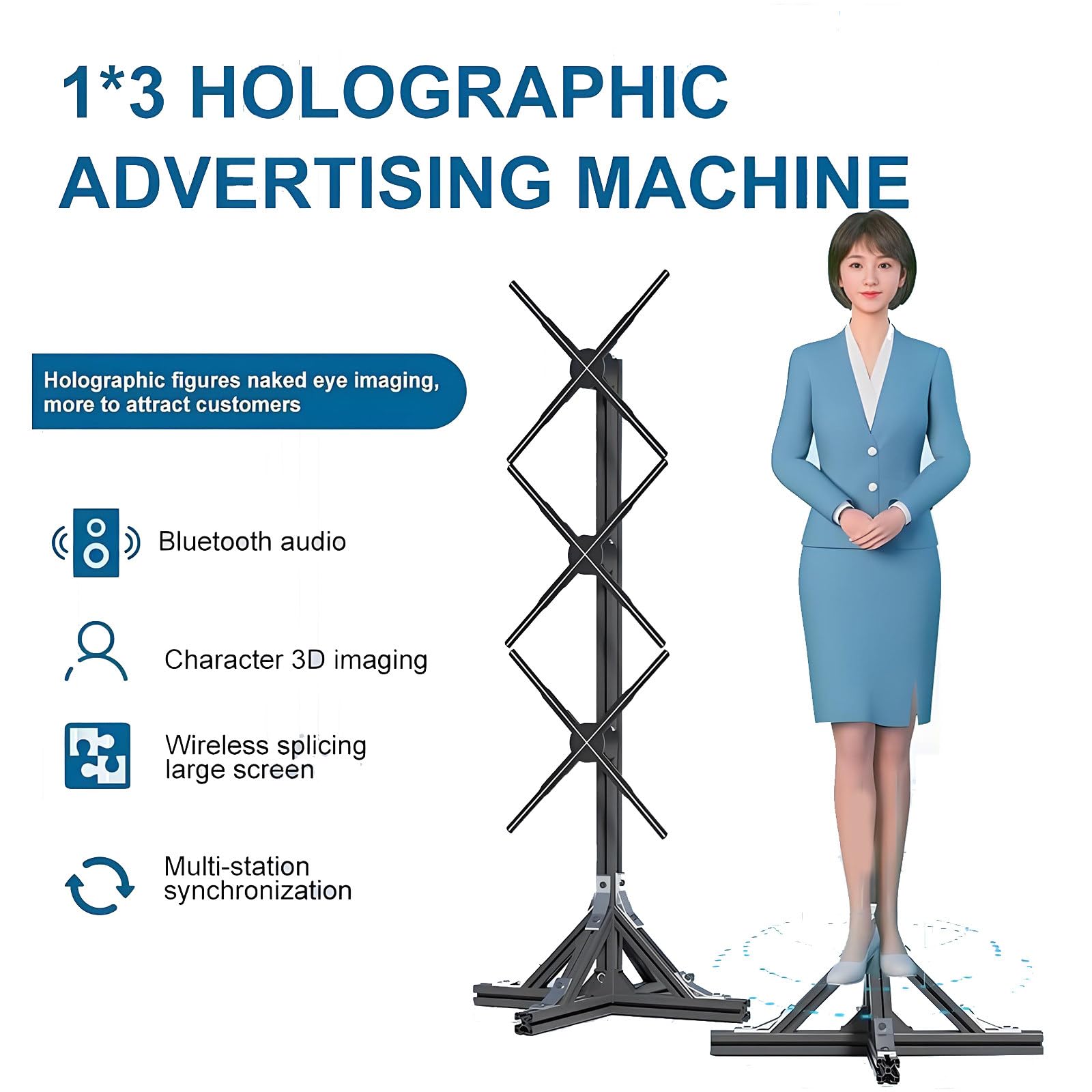 Wentylator holograficzny 3D LED, wentylator holograficzny 3D 1x3 z koralikami świetlnymi LED, wentylator holograficzny o wysokiej jasności, projektor wideo holograficzny gołym okiem