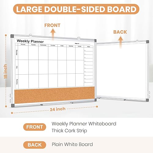 Vista 53 de Calendario mensual de pizarra blanca de borrado en seco para pared, 36 x 24 pulgadas, calendario magnético de doble cara, pizarra blanca y tablero