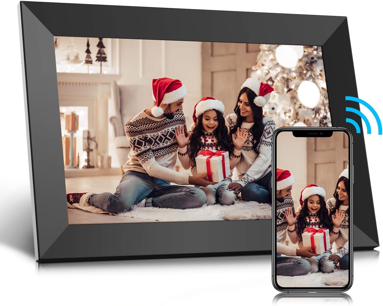 JMPOW Digital Photo Frame WiFi 8 Inch, Smart Picture IPS Touch Screen with 16GB Storage Auto-Rotate, Share Photos or Videos via Free Frameo APP from Anywhere, Black