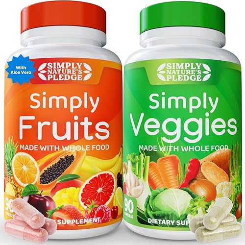Simply Natures Promise - Suplementos de frutas y verduras - 90 cápsulas de verduras y 90 frutas - Fabricado con superalimentos integrales vitaminas Simply Natures Promise - Suplementos de frutas y verduras - 90 cápsulas de verduras y 90 frutas - Fabricado con superalimentos integrales vitaminas
