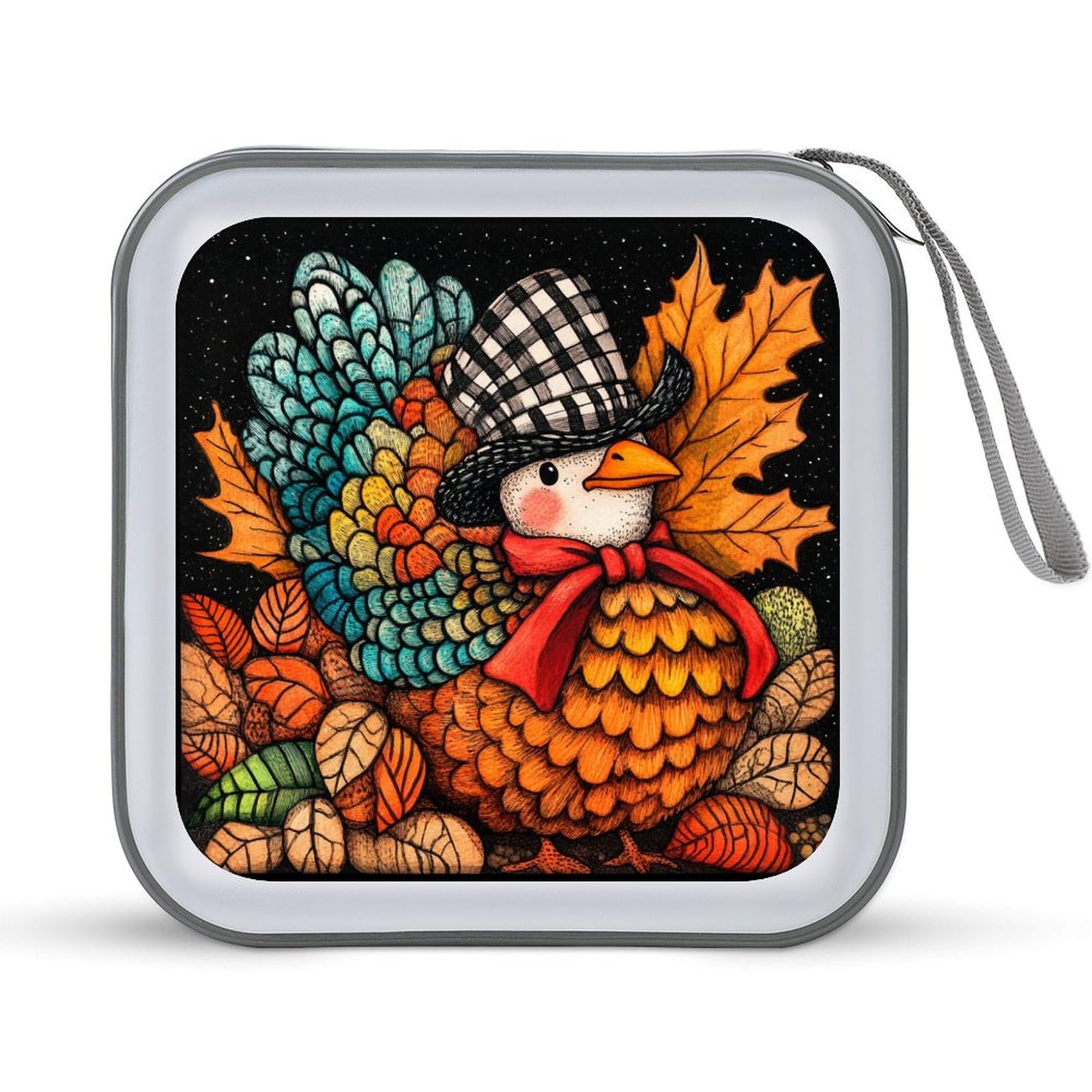 DuduYH Turkey in Black White Checkered Hat CD Case DVD Storage Case Portable for Car Home Travel