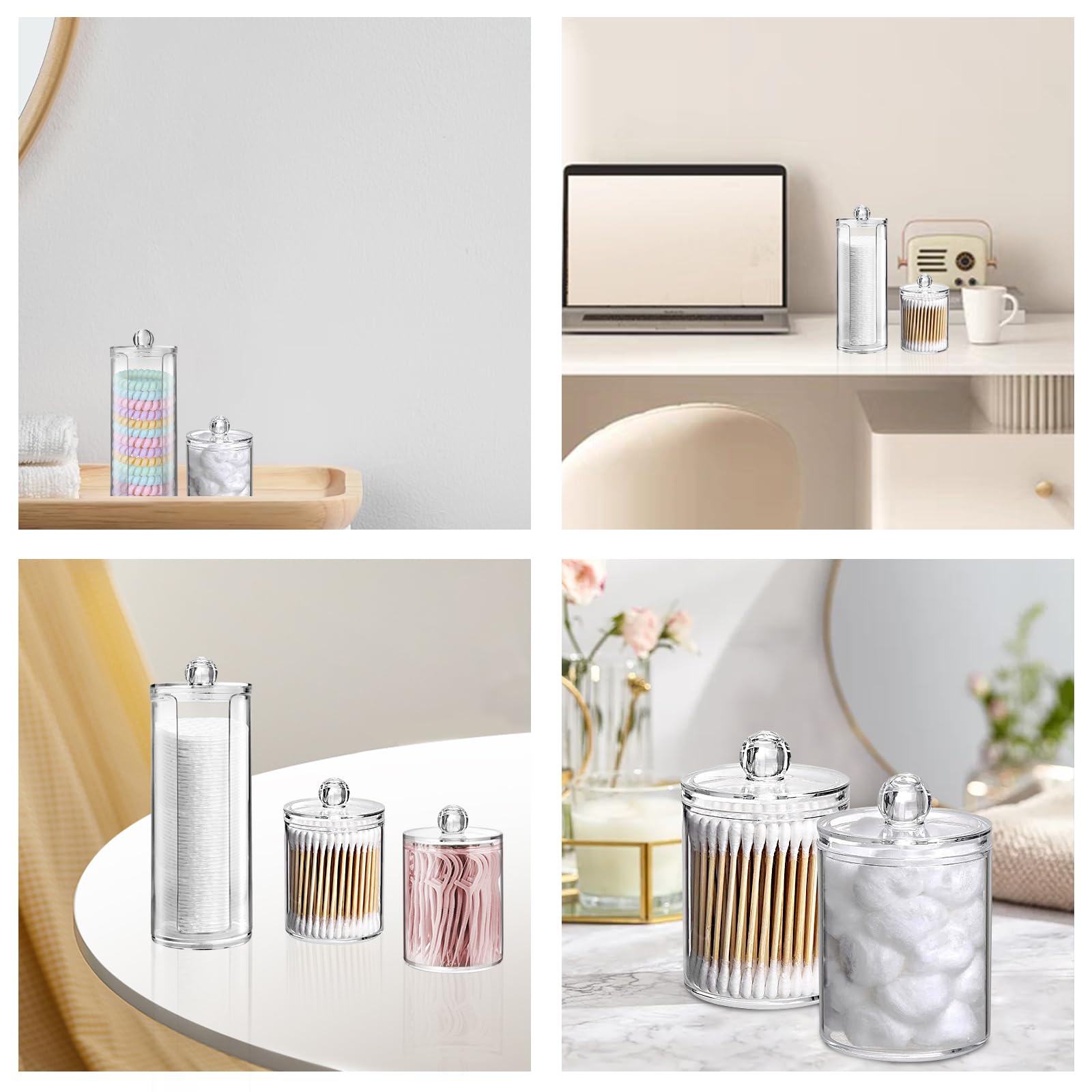 UKOFEW Juego de dispensadores de algodón transparentes para almacenamiento de cosméticos, material de poliestireno, ideal para sala de estar, dormitorio y baño