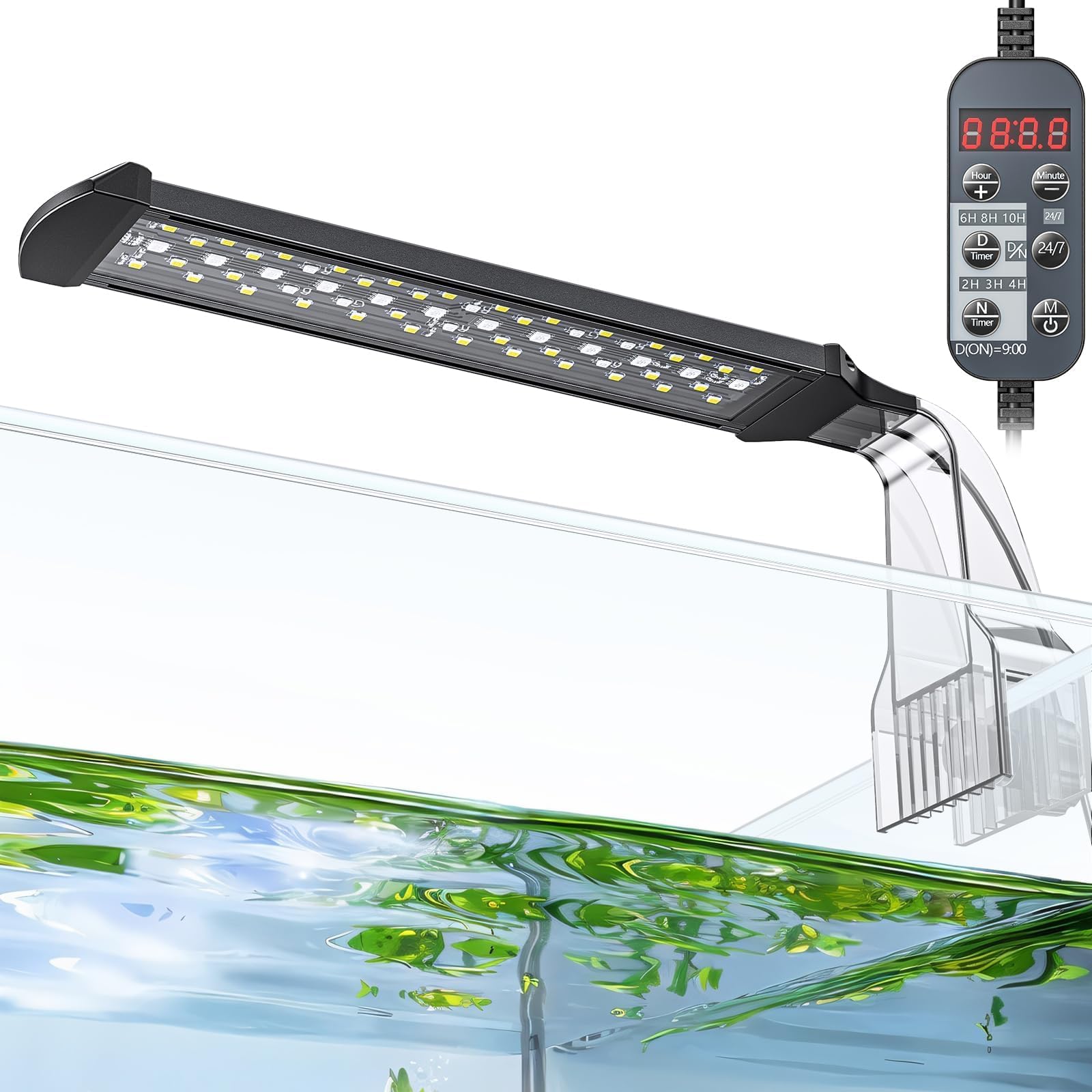 Aquarium LED Light 24/7 Fish Tank Light with Full Spectrum Brilliant White Blue Red Green Lights Multi-Colored LEDs with D/N Mode Single Color Effects Timer and Adjustable Brightness