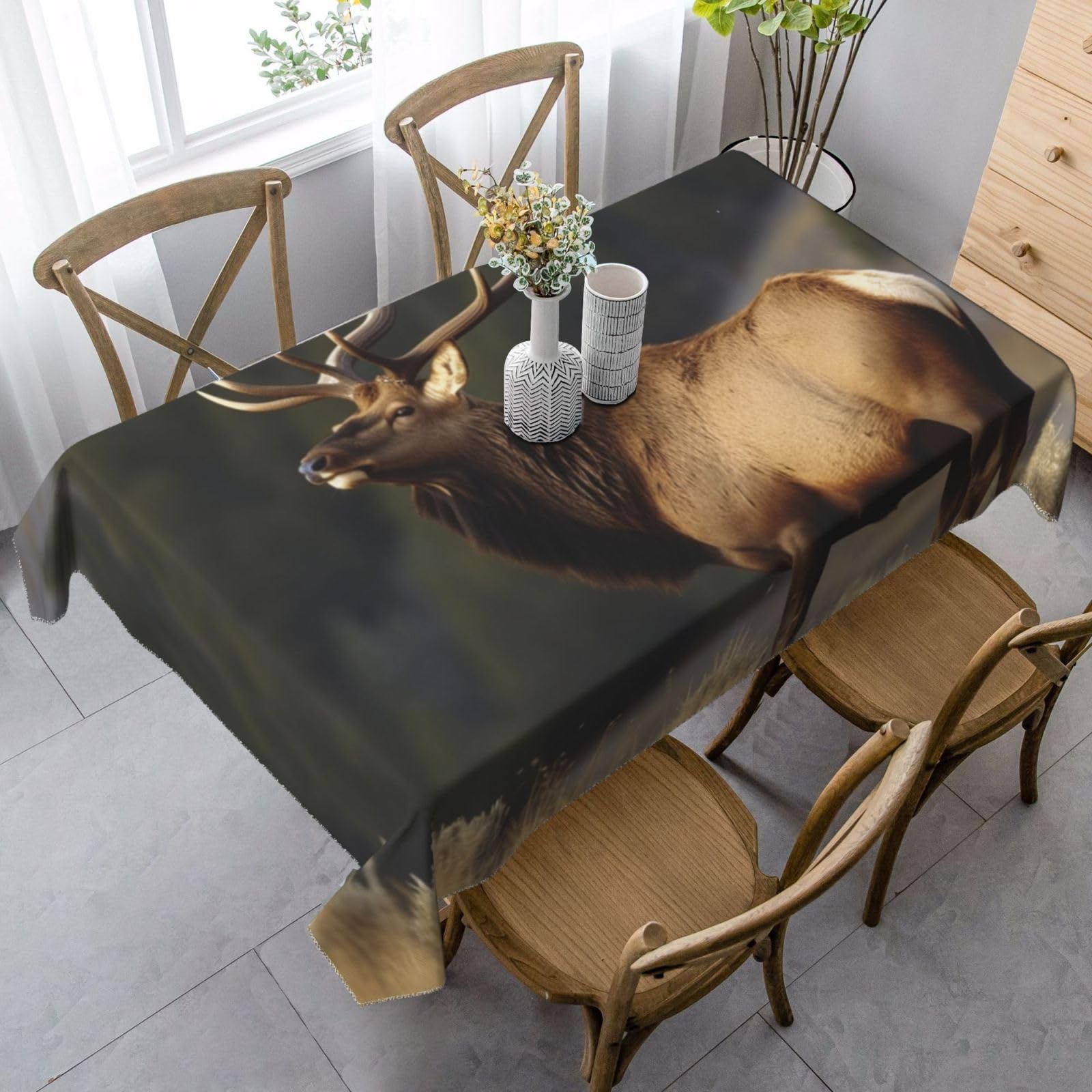 FodPand 35x55 Inch Tablecloth Stain and Wrinkle Resistant Table Cover Rectangular Washable Kitchen Table Cloth for Dinning Room Picnic Patio Party Decor, Bull Elk