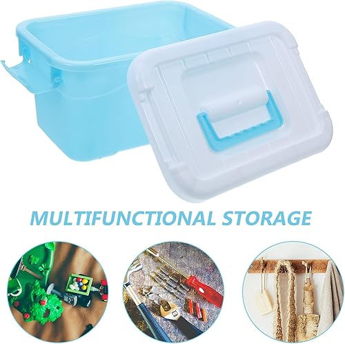 Miniatura 3 de Pequeño contenedor organizador de plástico con cubierta y asa, contenedor grueso azul-blanco para herramientas, soporte compacto para muñecas de