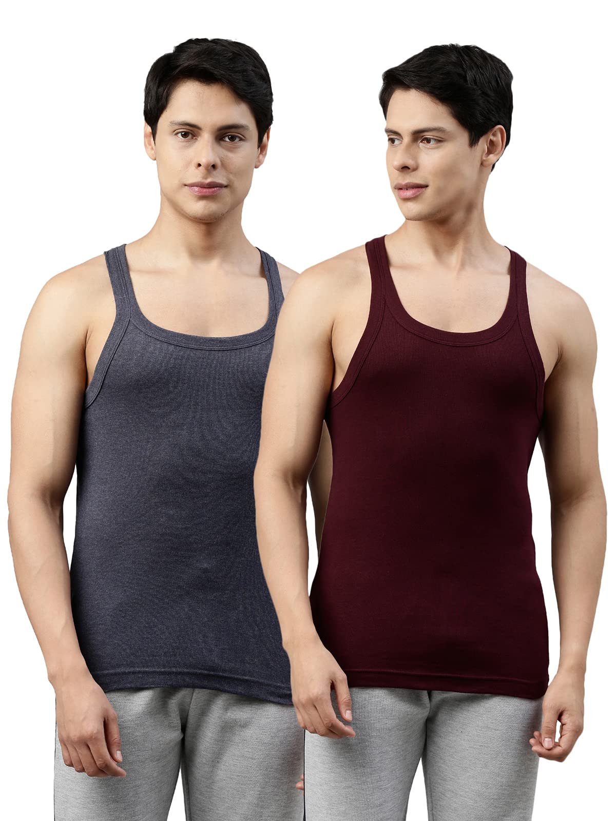 Originals Men's Solid Durable & Comfortable Squared Shaped Neck Sleeveless Regular Fit Tank Fit 100% Combed Cotton Gym Vest Innerwear (Pack of 2)-image-45
