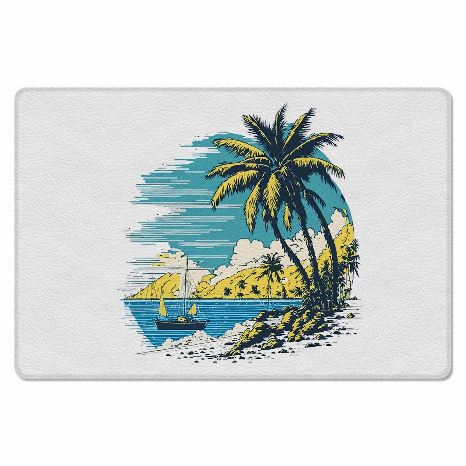 Coconut Tree Antifatigue Kitchen Bath Door Mat Cushioned Runner Rug,Washable Welcome Floor Sink Mat,Waterproof & Non-Slip Standing Doormat for Kitchen,Nautical Beach Sailboat Seaview Graffiti 18