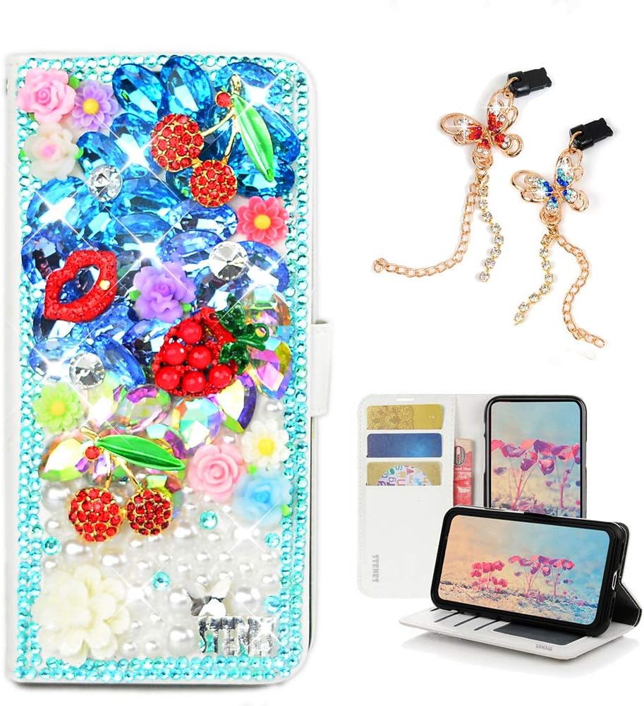 STENES Bling Wallet Phone Case Compatible with iPhone 11 - Stylish - 3D Handmade Rose Butterfly Flowers Floral Leather Cover with Bling Butterfly Dust Plugs [2 Pack] - Purple