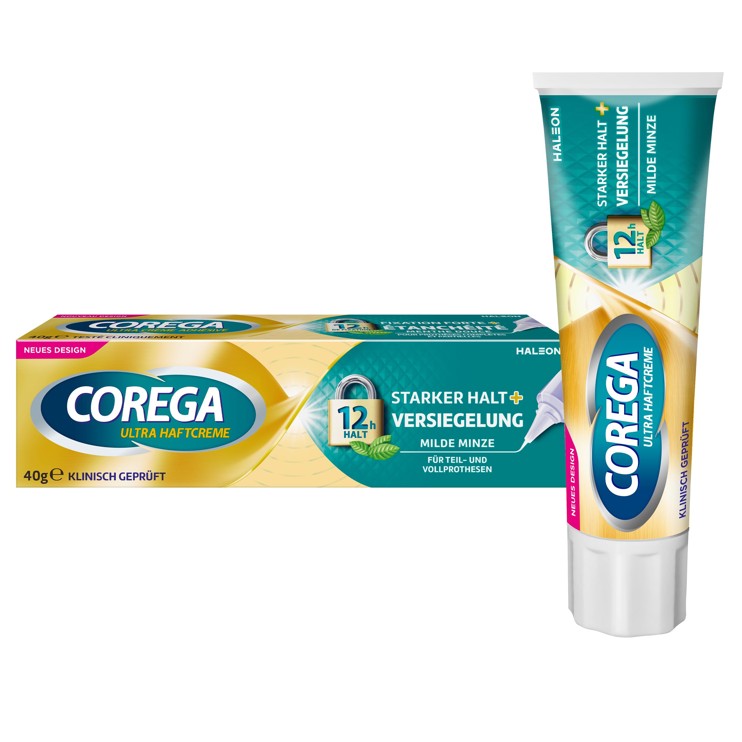 Corega Ultra Haftcreme Starker Halt + Versiegelung für Zahnersatz / dritte Zähne, 40 g