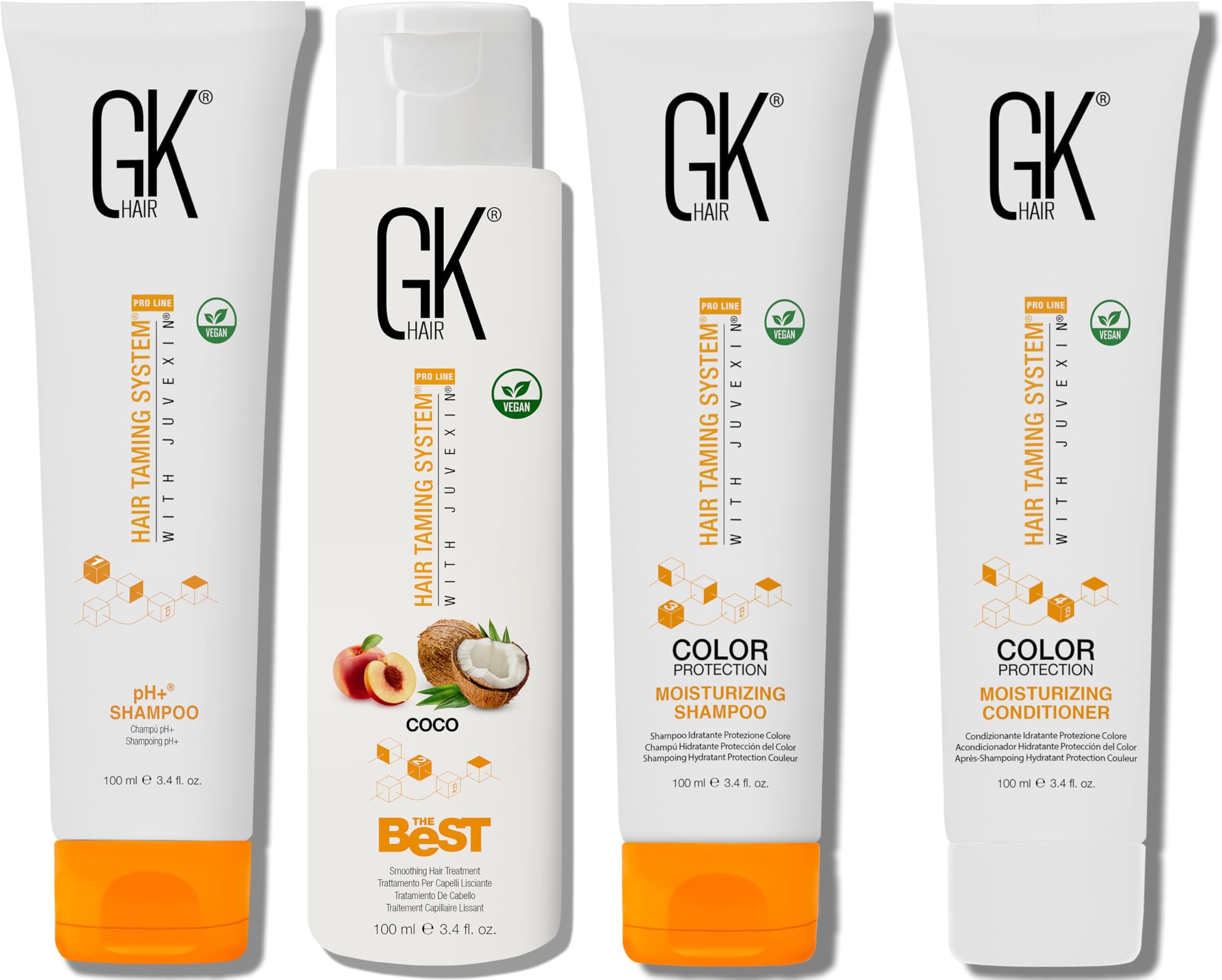Coco Keratin Treatment 100ml with pH+ Clarifying Shampoo 100ml and Moisturizing Travel Size Shampoo & Conditioner 3.4 fl oz Set for Frizz Control, Colour Care and Smooth Hair