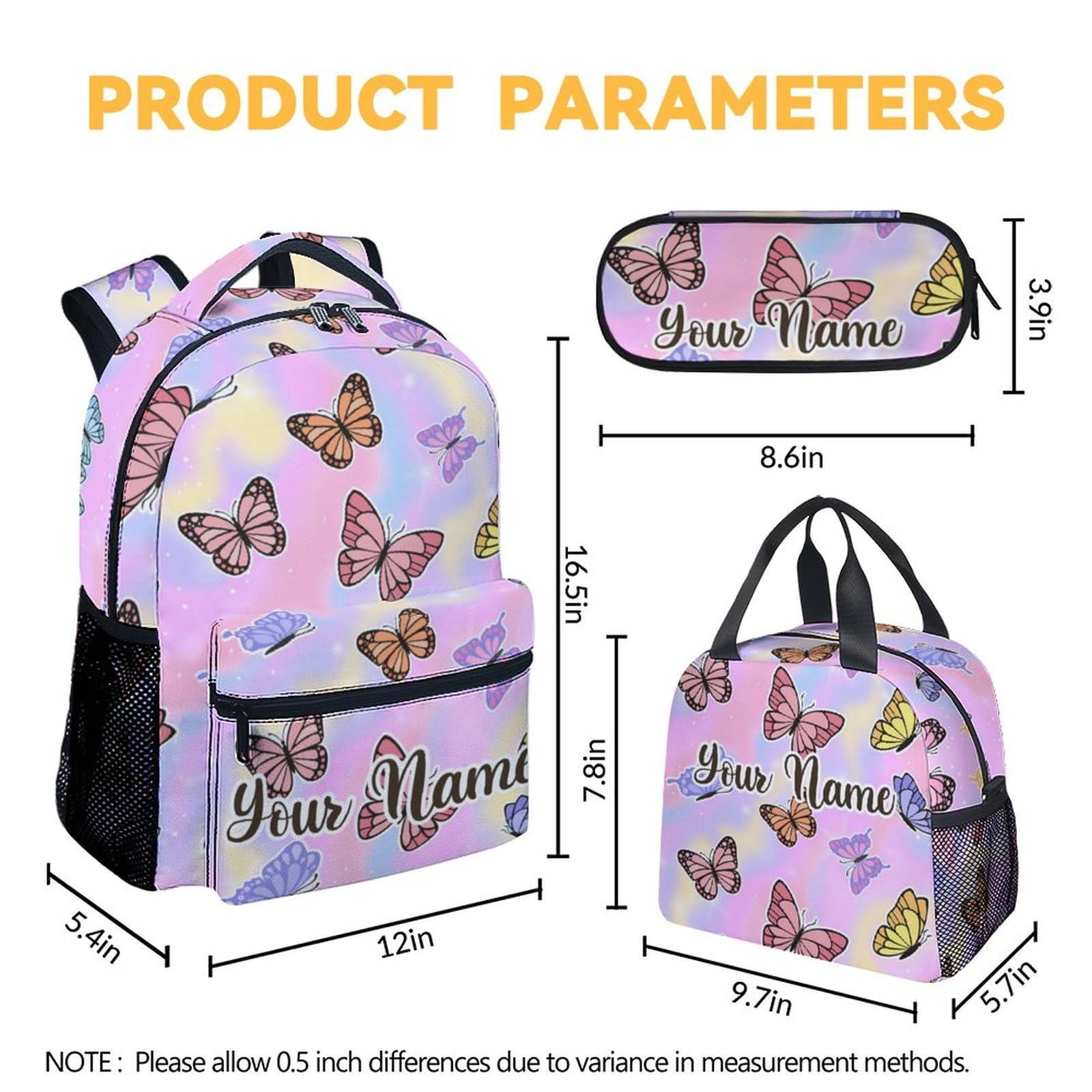 Mochila para niños para la escuela, mochila negra de 16 pulgadas para niñas, niños, bonita bolsa de libros de mariposa para primaria