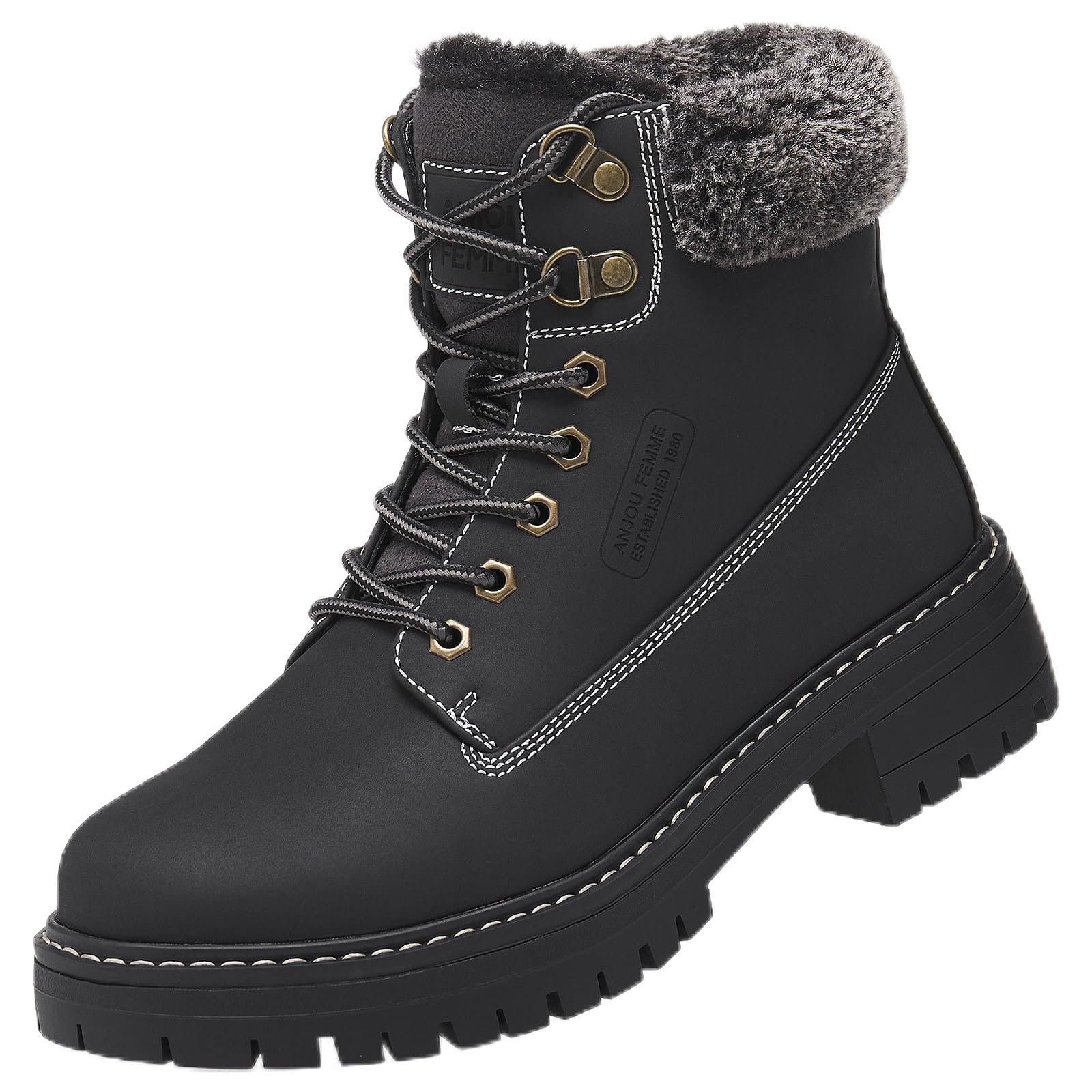 ANJOUFEMME Winter Snow Boots for Women Hiking Warm Fur Lined Outdoor Shoes