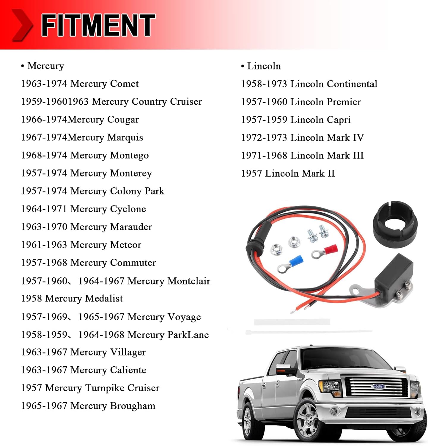 1281 Electric Ignition Conversion Kit Fit for Ford/Mercury/Lincoln 260 289 302 351 352 390 427 V8 8 Cylinder 1957-1974, Ignitor Distributor Module Kit Replacement