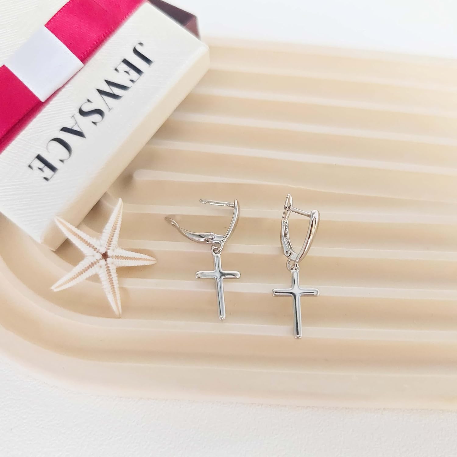 Drop Dangle Cross Earrings 14K Gold Plated Sterling Silver Hoop Earrings Hypoallergenic Earrings Earrings for Men Women - Image 2