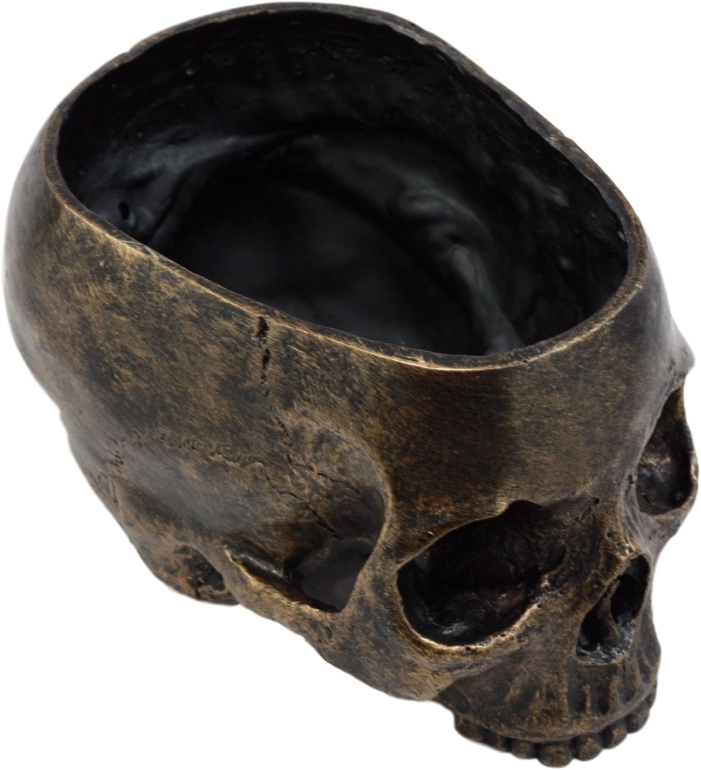Ebros Gift Bronzed Day of The Dead Skull Bowl Figurine 7" Long Skeleton Head Gardening Planter Sculptural Vessel Treat Container Decorative Bowl