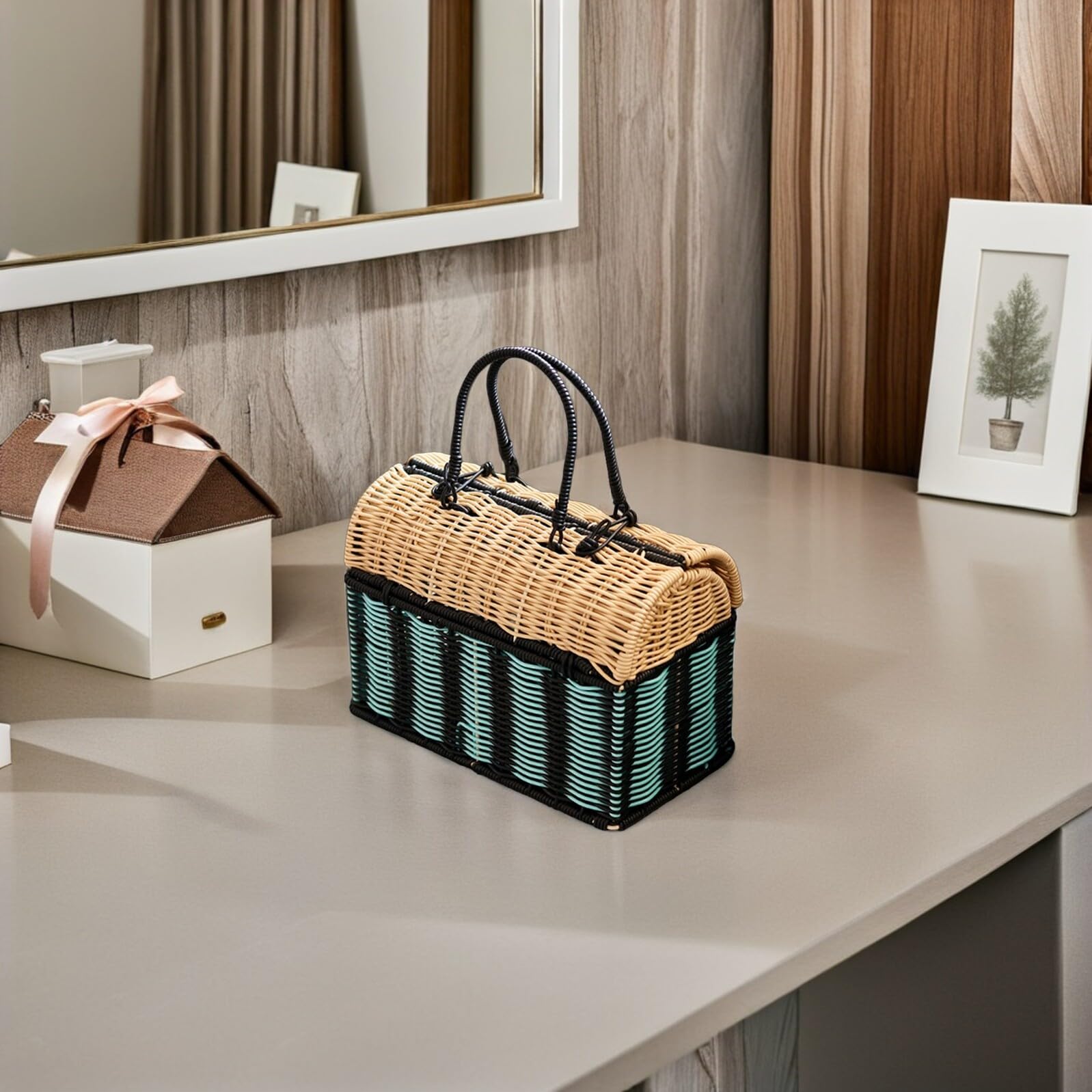 Gatuida Grande Borsa Tote Intrecciata a Mano in Finto Rattan Sintetico Borsa da Spiaggia Leggera e Resistente per Donna Multiuso per Viaggi Shopping e Organizzazione Casa