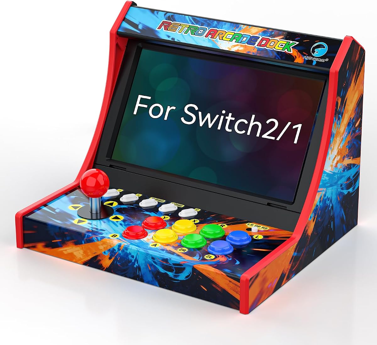 Stick Retro Arcade para Switch 2/1/OLED, Mini Gabinete de Máquina Arcade (Neón) | 12 ranuras para tarjetas de juego y tarjeta SD, compatible con Turbo