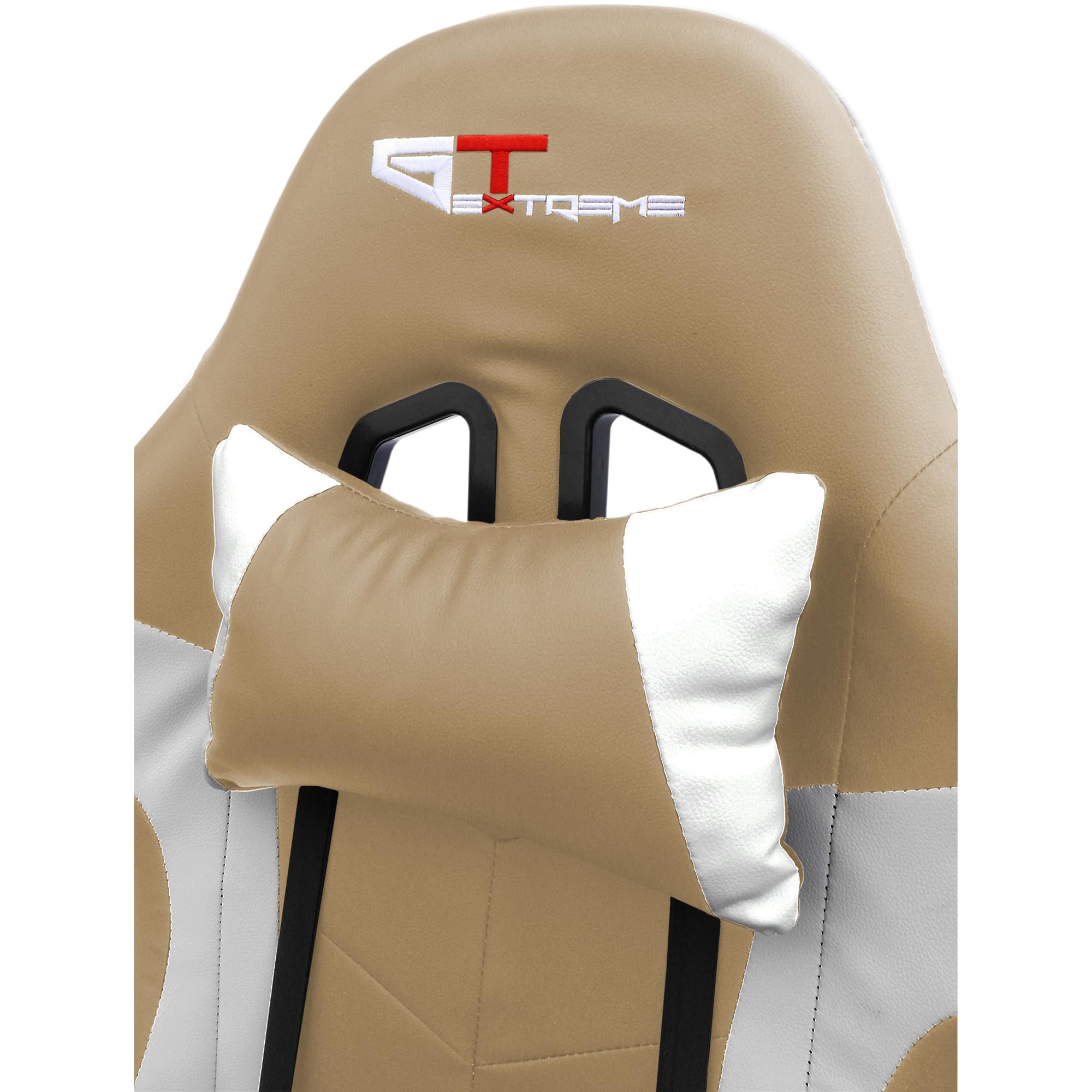 Silla de oficina para juegos GT Extreme de cuero ecológico (Beige y blanco)