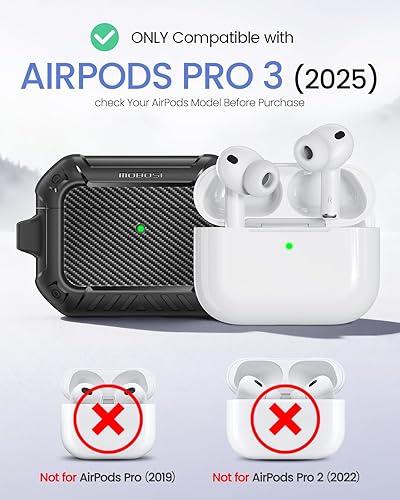 Vista 2 de MOBOSI Funda para AirPods Pro 3, compatible con AirPods Pro de 3ª generación [compatible con MagSafe] con bloqueo, llavero y kit de limpieza
