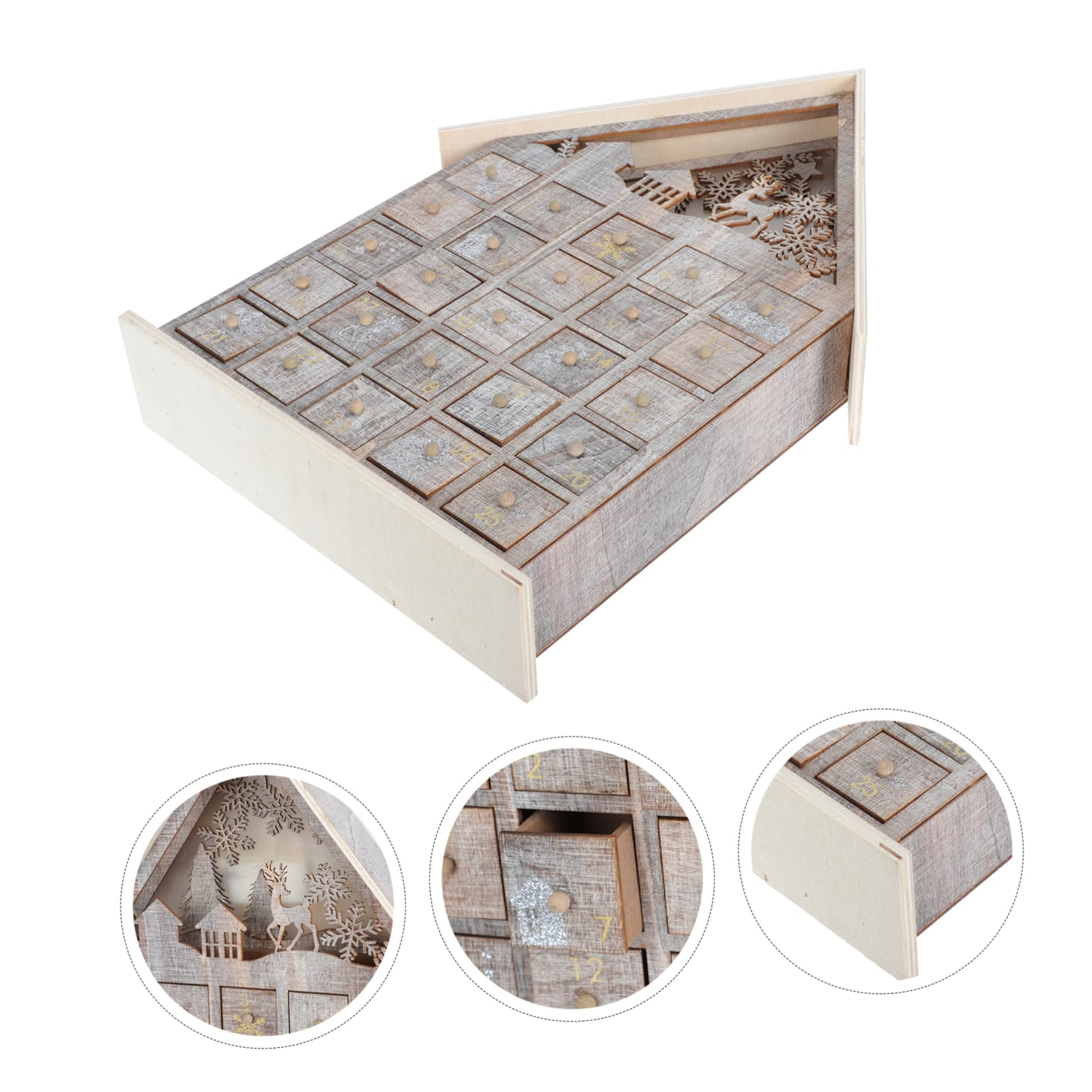 Holz Adventskalender für Junge Mädchen mit Beleuchteter Schublade Weihnachtstischdekoration aus Holz Langlebig und Stabil für Wohnzimmer und Esstisch