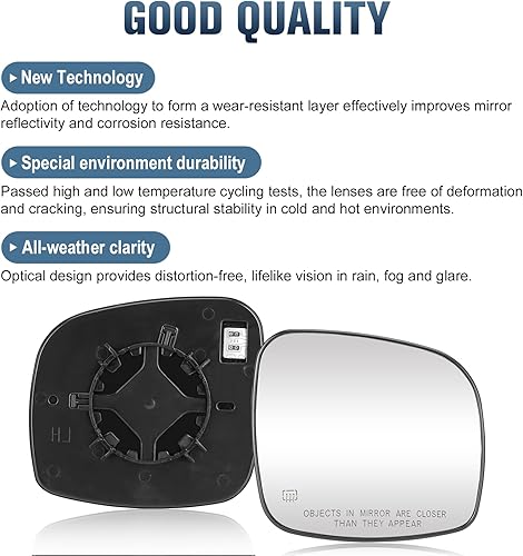 Miniatura 6 de Espejo calefactable del lado izquierdo y del pasajero derecho sin atenuación automática para Chrysler Town & Country para Dodge Grand Caravan para
