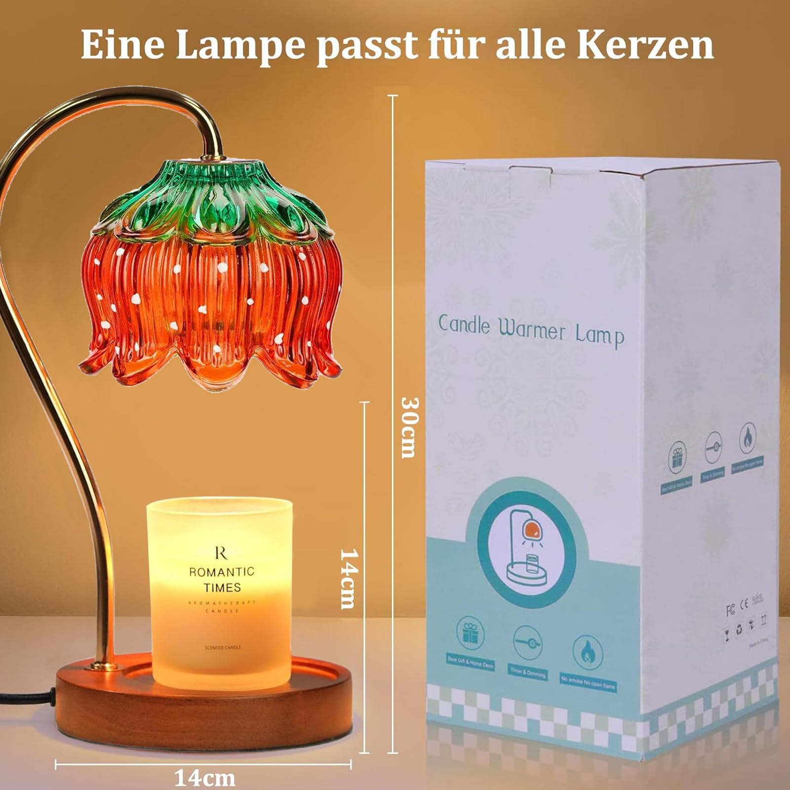 Justup Lámpara calentadora de velas, lámpara de calentamiento de velas de fresa con temporizador y 2 bombillas, derretidor de cera eléctrico, cumpleaños, día de San Valentín para mujeres (fresa)