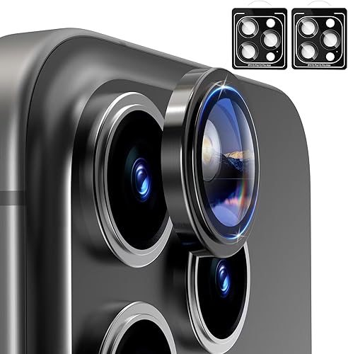 Matekxy Paquete de 2 protectores de lente de cámara para iPhone 15 Pro Max15 Pro14 Pro Max14 Pro, cubierta de anillo individual de metal, vidrio