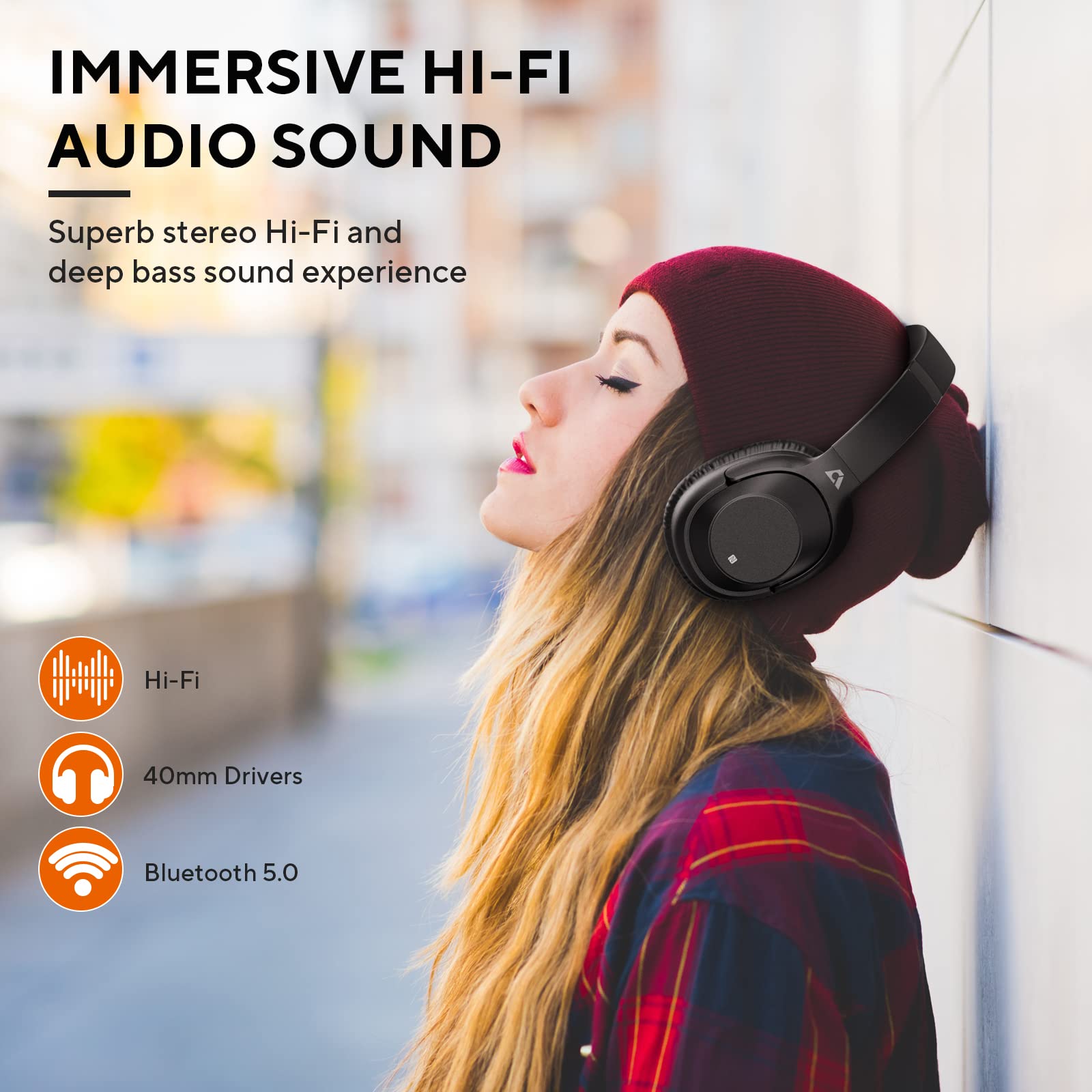 Ankbit E500Pro Hybrid Active Noise Cancelling Headphones, 60H